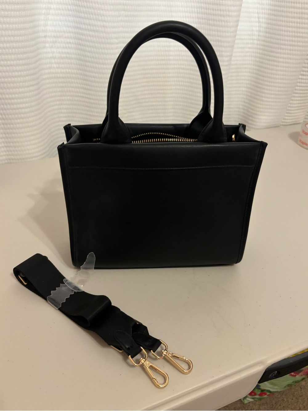 A New Day Classic Black Structured Tote Bag with Detachable Strap